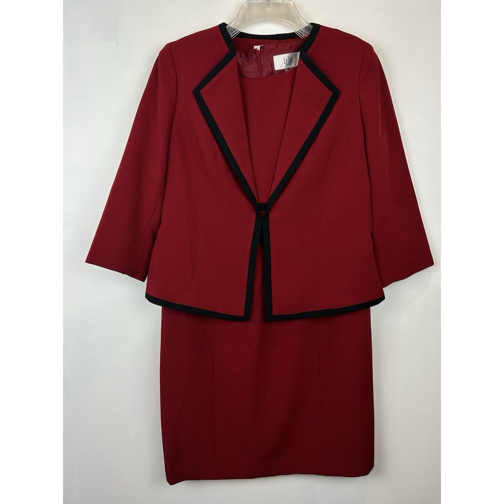 Le Suit Red Two Piece Sleeveless Lined Dress 8 Petite Blazer Jacket Set Career